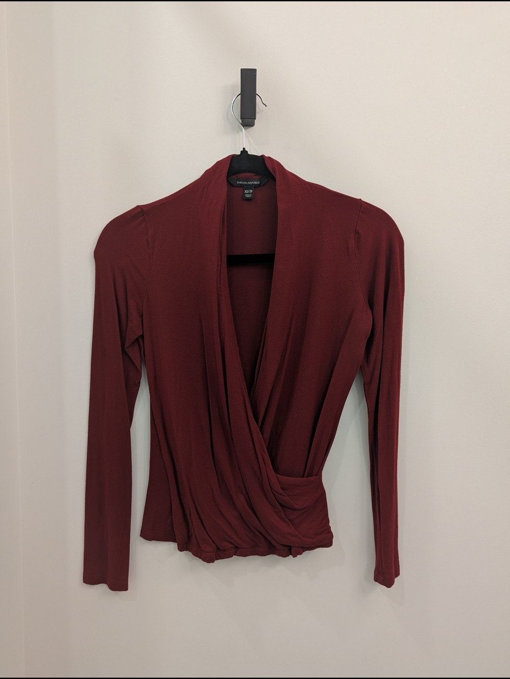 Banana Republic Wrap Front Long-Sleeve Top in Wine